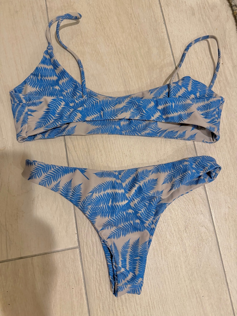 MIKOH Blue Fern Palm Leaf Print Two Piece Bikini Set Swimwear S L